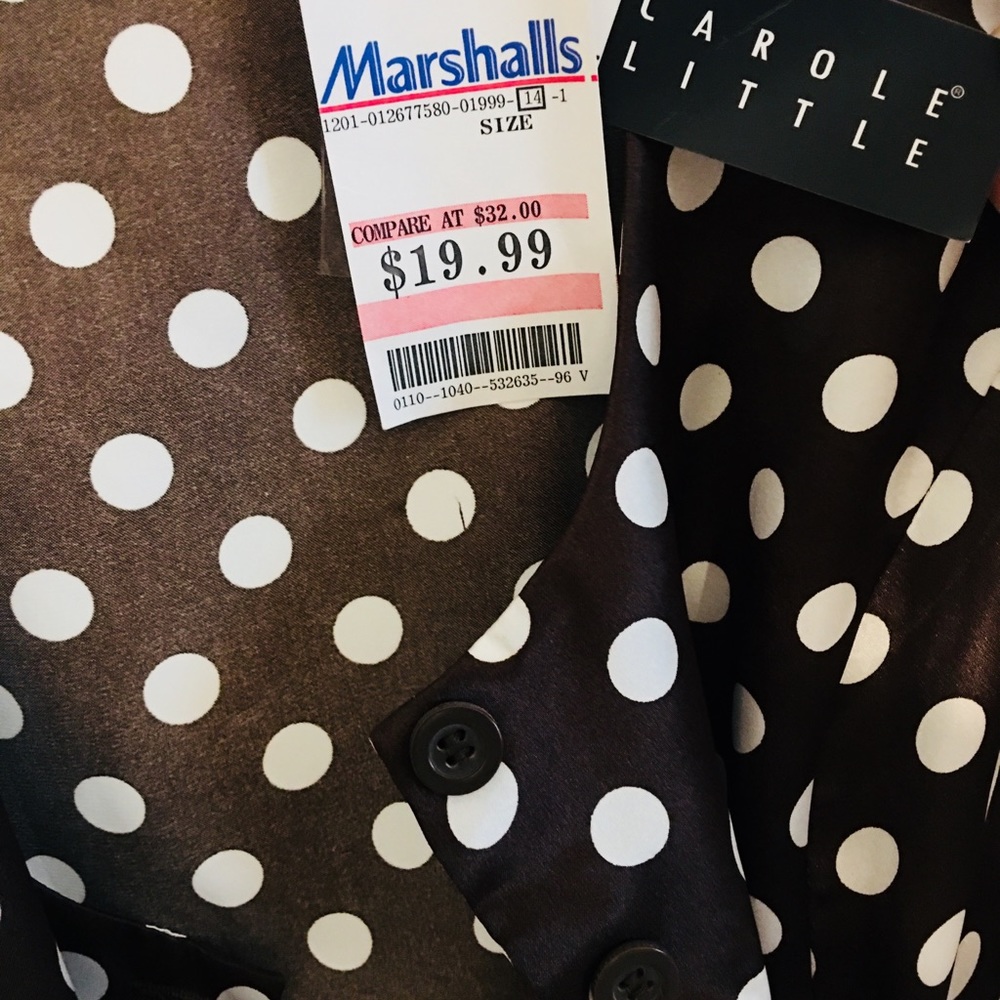 A milk chocolate and white polka dotted blouse